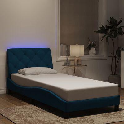 vidaXL Bedframe met LED-verlichting fluweel blauw 90x190 cm