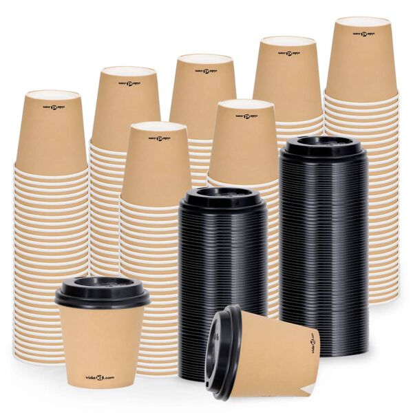 vidaXL Koffiebekers 500 st met deksels 120 ml papier bruin