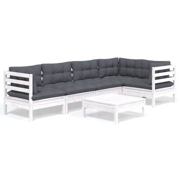 vidaXL 6-delige Loungeset met kussens grenenhout wit