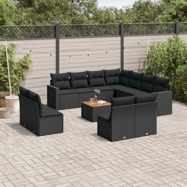 vidaXL 12-delige Loungeset met kussens poly rattan zwart