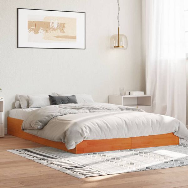 vidaXL Bedframe zonder matras massief grenenhout wasbruin 135x190 cm