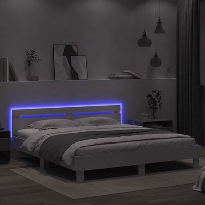 vidaXL Bedframe met hoofdeinde en LED-verlichting wit 160x200 cm