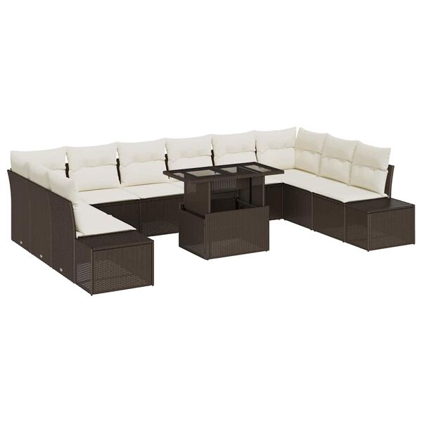 vidaXL Tuin Sofa Set met kussen met opslag 11 pcs Bruin en cr&egrave;me