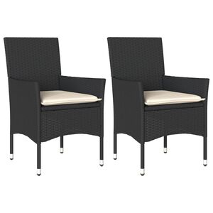 vidaXL Tuinstoelen 2 st met kussens poly rattan zwart