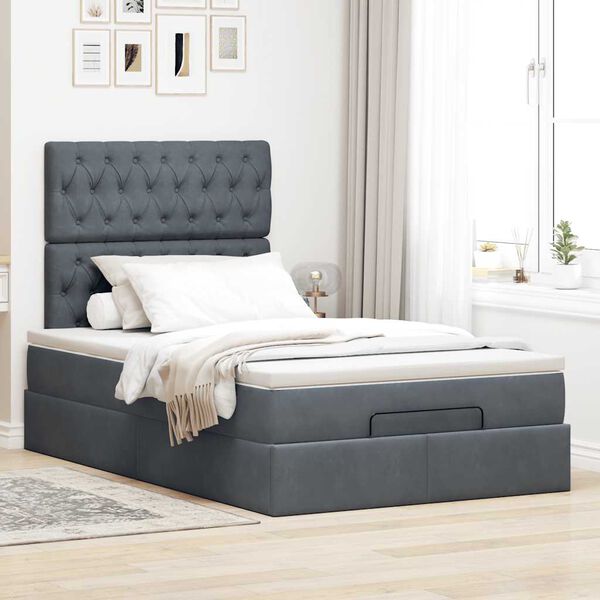 vidaXL Ottoman bed met matrassen 120x190cm fluweel donkergrijs