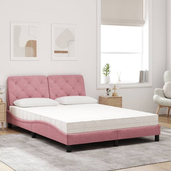 vidaXL Bed met matras fluweel roze 140x200 cm