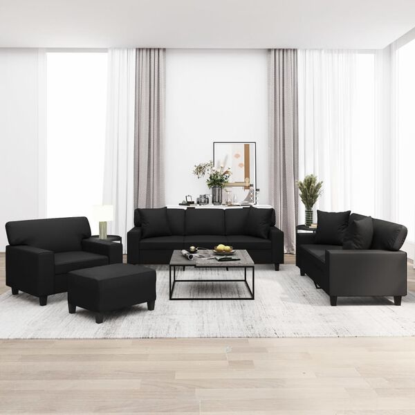 vidaXL 4-delige Loungeset met sierkussens en kussens kunstleer zwart
