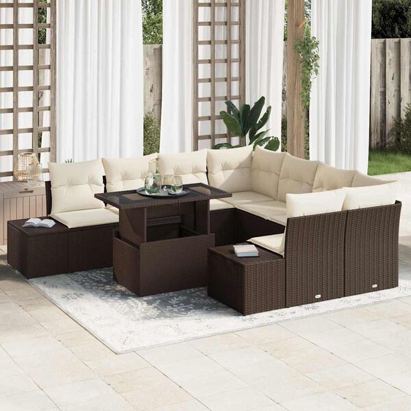 vidaXL Tuin Sofa Set met kussen 9 pcs Bruin en Cr&egrave;me poly rattan