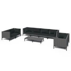 vidaXL 9-delige Loungeset met kussens poly rattan donkergrijs