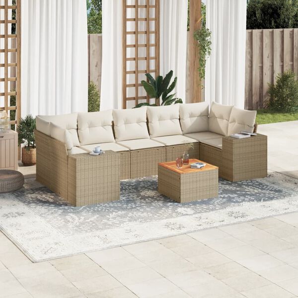 vidaXL 8-delige Loungeset met kussens poly rattan beige