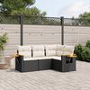 vidaXL 4-delige Loungeset met kussens poly rattan zwart