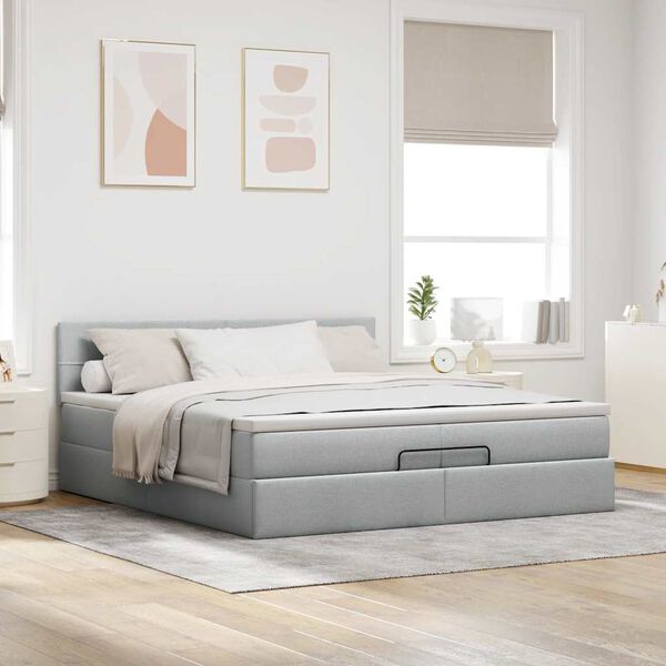 vidaXL Ottoman bed met matrassen en LED's 200x200cm stof lichtgrijs