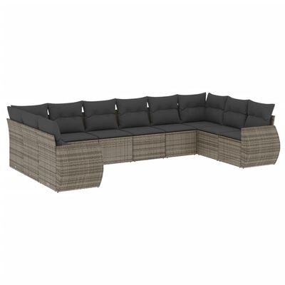 vidaXL 10-delige Loungeset met kussens poly rattan grijs