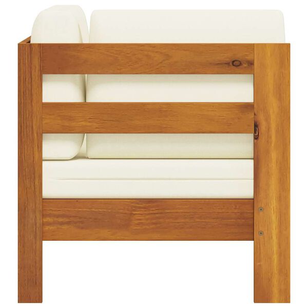 vidaXL Hoekbank met cr&egrave;mewitte kussens massief acaciahout