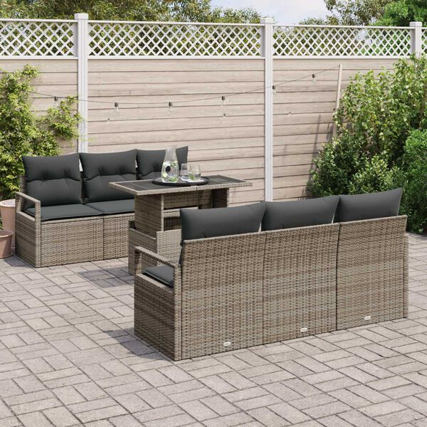 vidaXL Tuin Sofa Set met kussen met opslag 7 pcs Grijs Poly riet