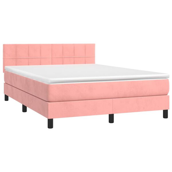 vidaXL Boxspring met matras en LED fluweel roze 140x200 cm