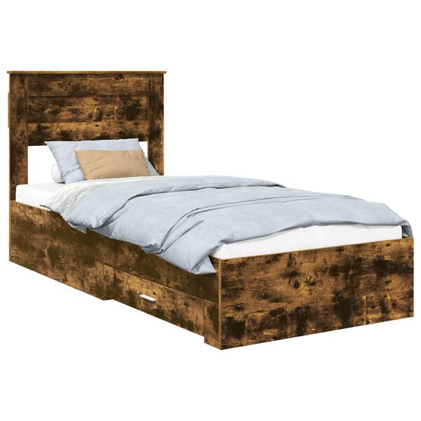 vidaXL Bedframe met hoofdeinde Gerookt eiken 90 x 190 cm Bewerkt hout
