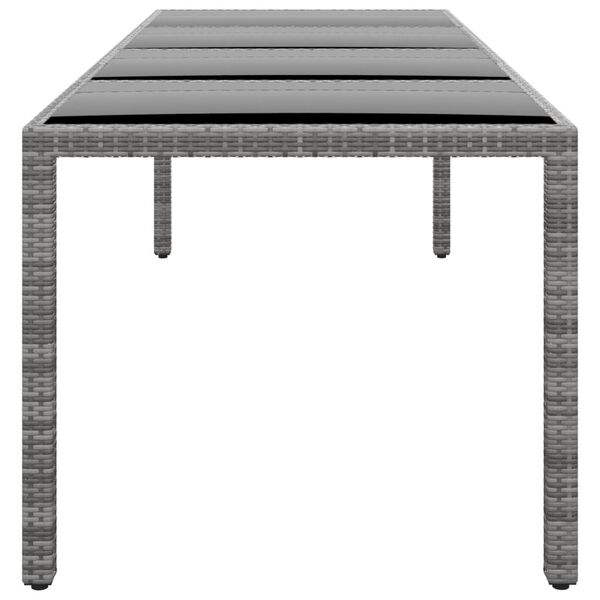 vidaXL Tuintafel 250x100x75 cm gehard glas en poly rattan grijs