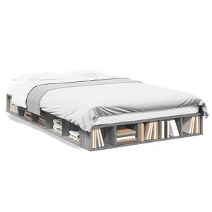 vidaXL Bedframe bewerkt hout grijs sonoma eikenkleurig 135x190 cm