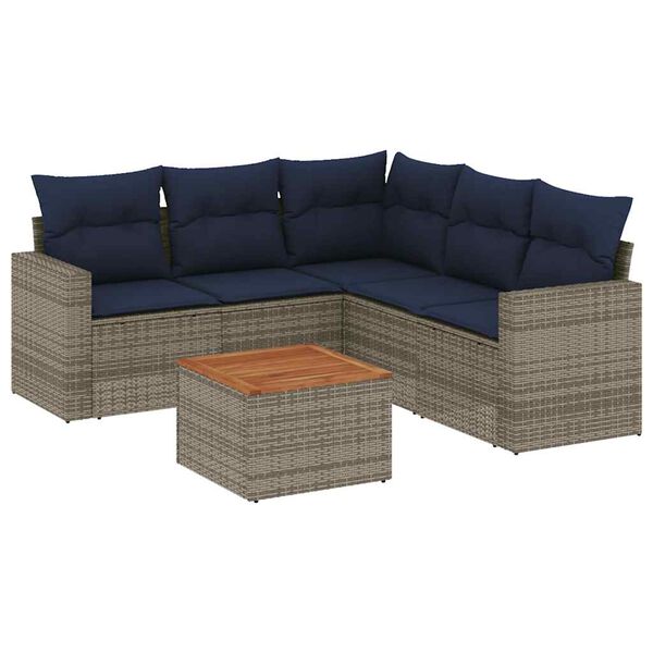 vidaXL 6-delige Loungeset met kussens poly rattan grijs