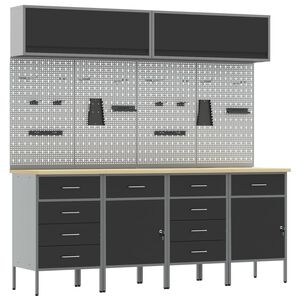 vidaXL Werkkast set met lade met opslag met slot 10 pcs Zwart