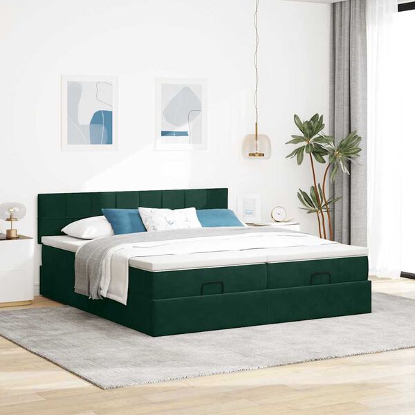 vidaXL Ottoman bed met matrassen 160x200cm fluweel donkergroen