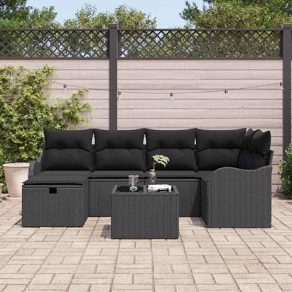 vidaXL Tuin Sofa Set met kussen met opslag 7 pcs Zwart Poly riet