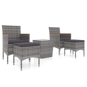 vidaXL 5-delige Bistroset poly rattan en gehard glas grijs