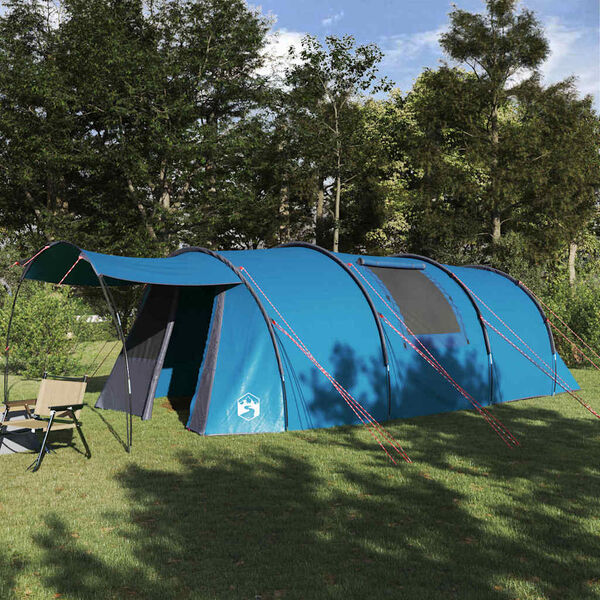 vidaXL Tunneltent met dak met opslag Blauw en Grijs 740 x 370 x 220 cm