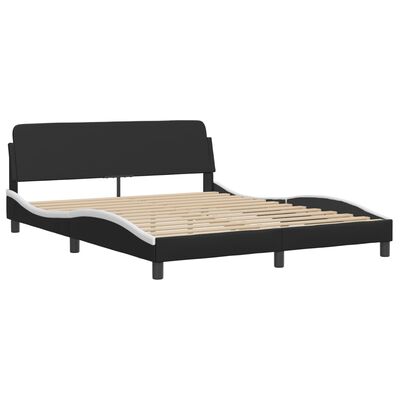 vidaXL Bedframe met hoofdbord kunstleer zwart en wit 160x200 cm