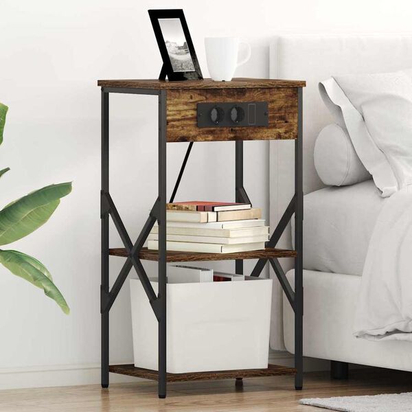 vidaXL Nachtkastje Gerookt eiken 41 x 31 x 76 cm Bewerkt hout