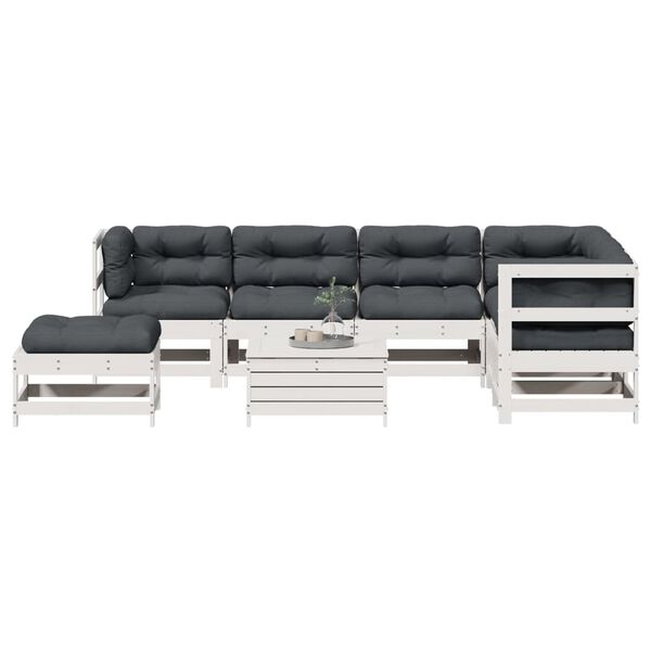 vidaXL 8-delige Loungeset met kussens massief grenenhout wit
