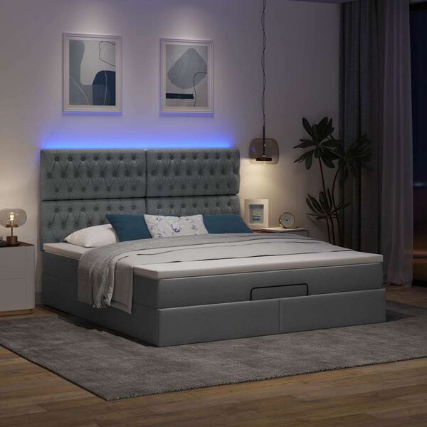 vidaXL Ottoman bed met matras en LED's 180x200cm stof donkergrijs