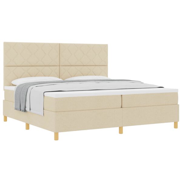 vidaXL Boxspringbed met matras met hoofdeinde Cr&egrave;me 200 x 200 cm Stof