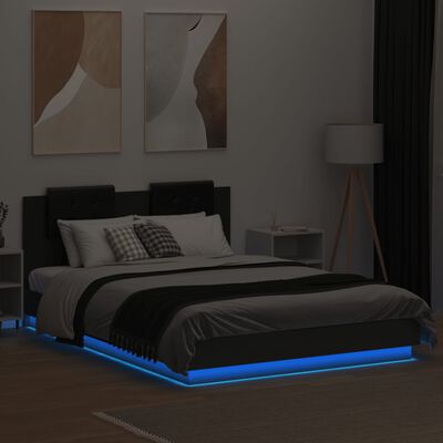 vidaXL Bedframe met hoofdbord en LED-verlichting zwart 140x200 cm