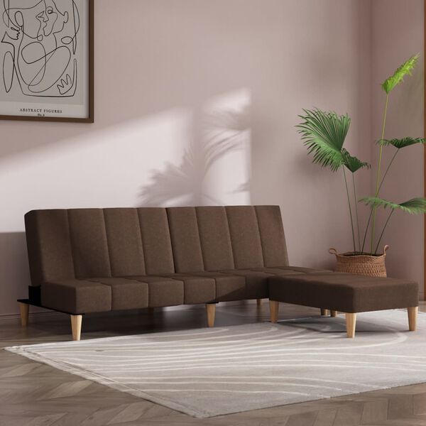 vidaXL Slaapbank 2-zits met hocker stof bruin