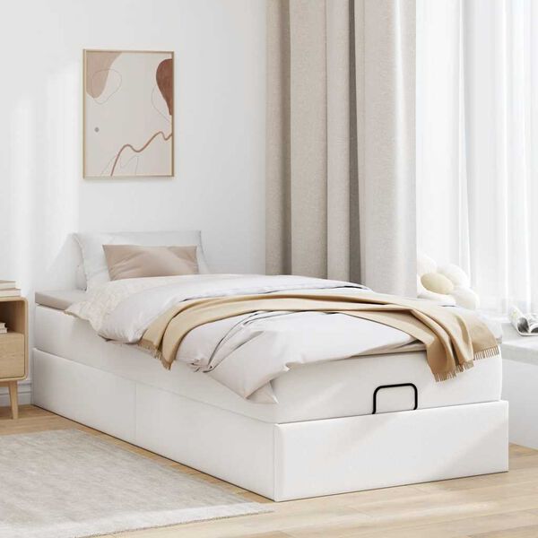 vidaXL Ottoman bed met matras 90x200cm kunstleer wit