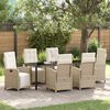 vidaXL Tuin eettafelset met kussen 7 pcs Beige poly rattan