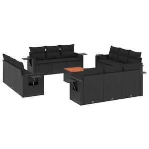 vidaXL 13-delige Loungeset met kussens poly rattan zwart