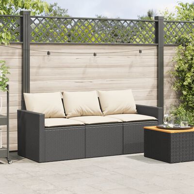 vidaXL Tuinbank 3-zits met kussens poly rattan beige