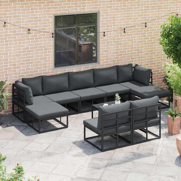 vidaXL Tuin Sofa Set met kussen 9 pcs Zwart Aluminium