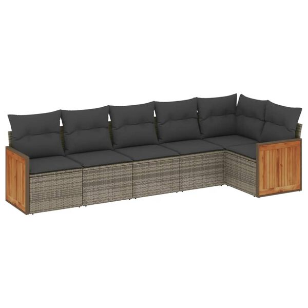 vidaXL 6-delige Loungeset met kussens poly rattan grijs