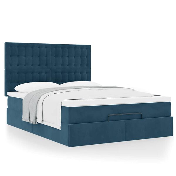 vidaXL Ottoman bed met matrassen 140x190cm fluweel donkerblauw
