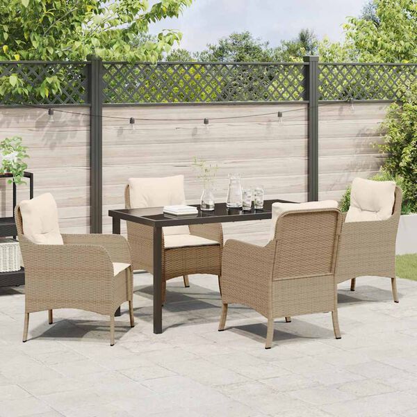 vidaXL Tuin eettafelset met kussen 5 pcs Beige poly rattan