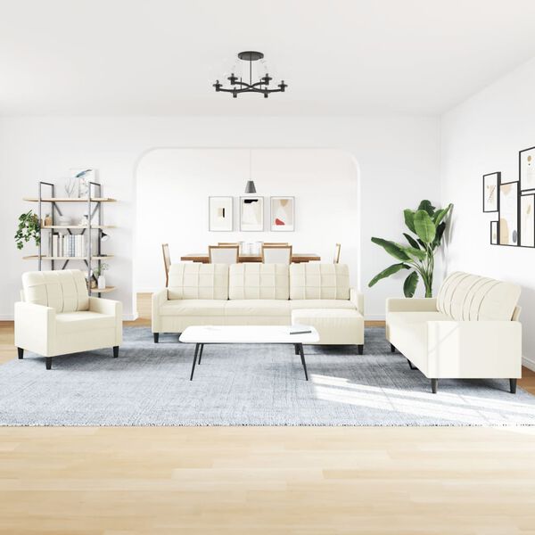 vidaXL 4-delige Loungeset met kussens fluweel cr&egrave;mekleurig