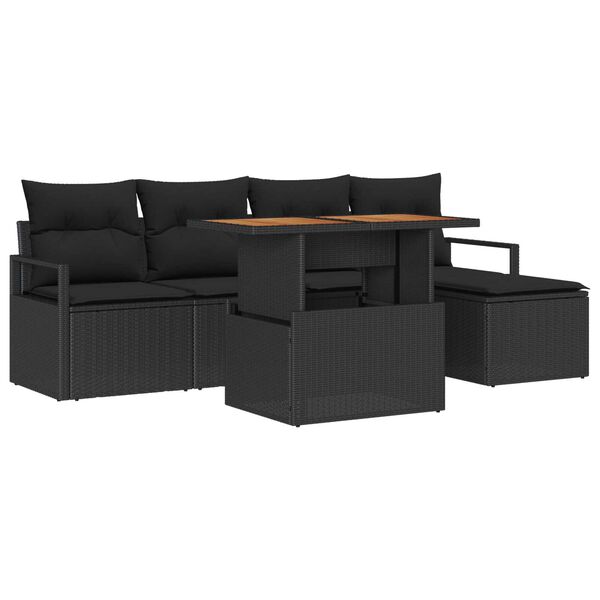vidaXL Tuin Sofa Set met opslag 6 pcs Zwart Poly riet