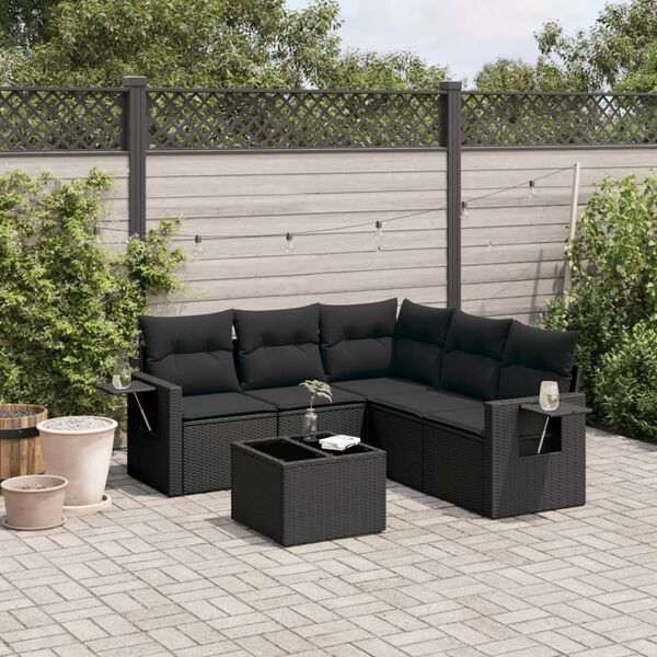 vidaXL 6-delige Loungeset met kussens poly rattan zwart