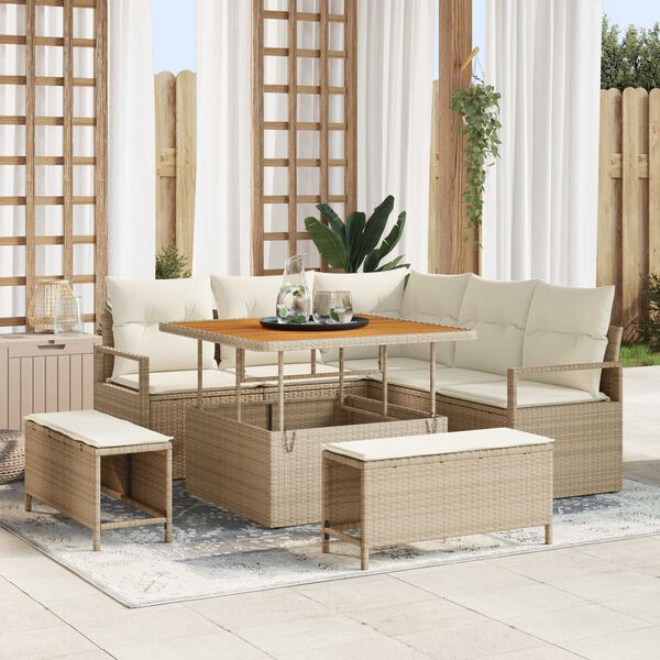 vidaXL Tuin Sofa Set met kussen met opslag 8 pcs Beige en Cr&egrave;me