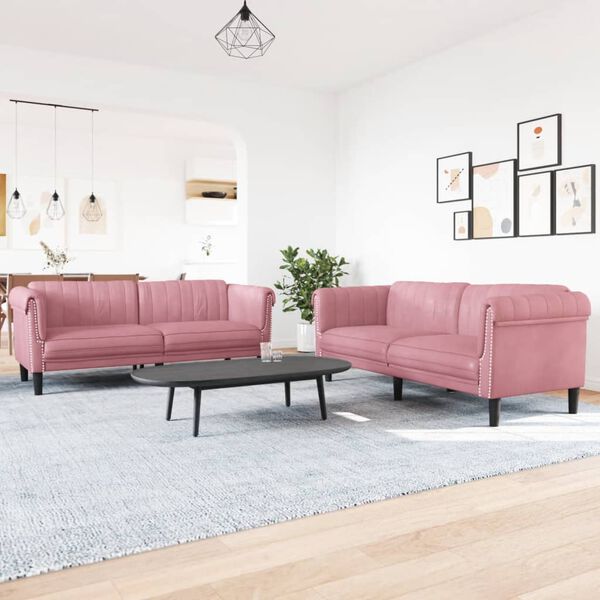 vidaXL 2-delige Loungeset fluweel roze