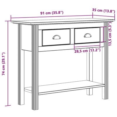 vidaXL Wandtafel BODO 91x35x74 cm massief grenenhout bruin